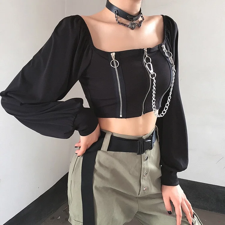 Gothic chains crop online hoodie