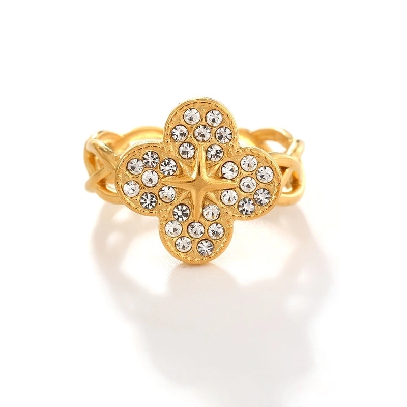 2 Pieces Modern Style Classic Style Geometric Leaf Heart Shape 304 Stainless Steel Zircon 18K Gold Plated Plating Open Rings