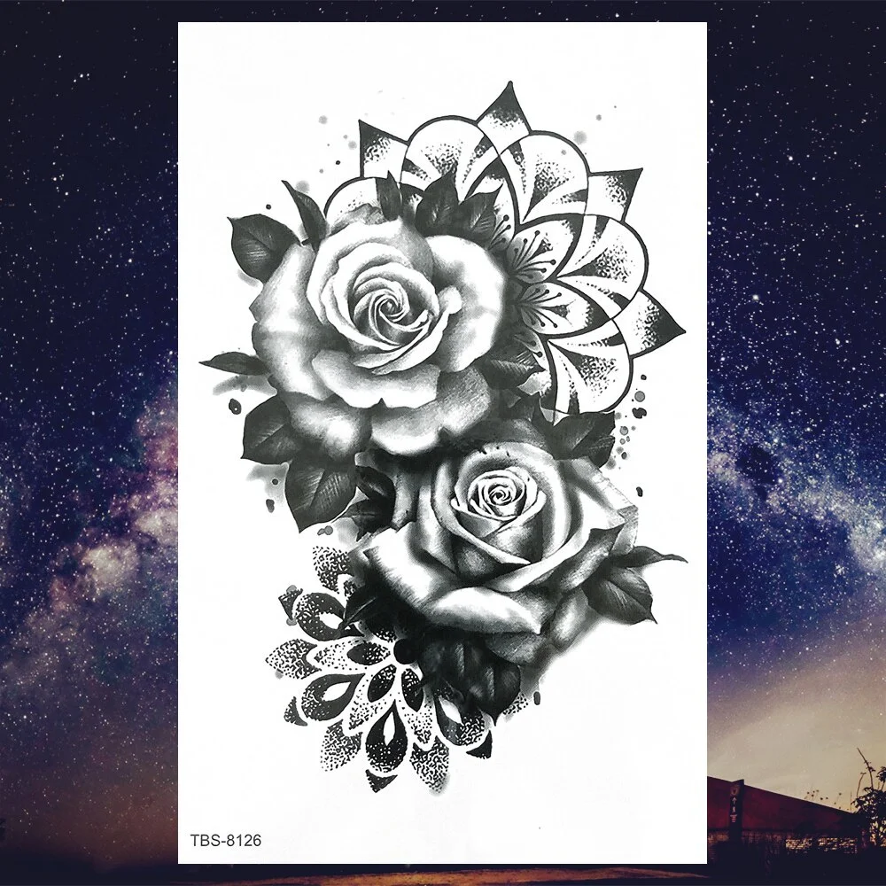 Sdrawing Henna Fake Temporary Tattoos For Men Women Black Creative Wolf Tattoo Sticker Geometric Tribe Owl Skeleton Tatoos Body Arms