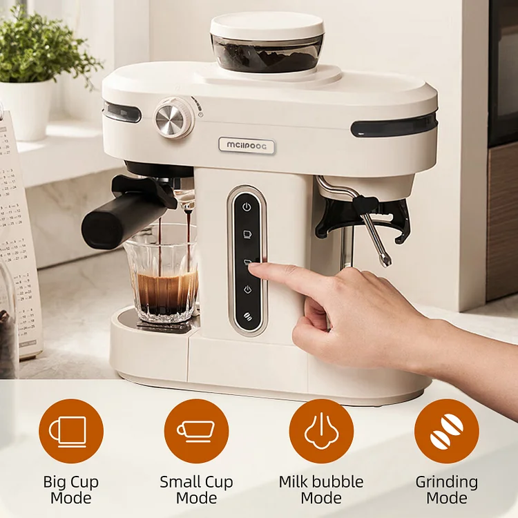 Mcilpoog Máquina de café expreso con espumador de leche, cafetera  semiautomática de 15 barras con molinillo y pantalla de 6 pulgadas