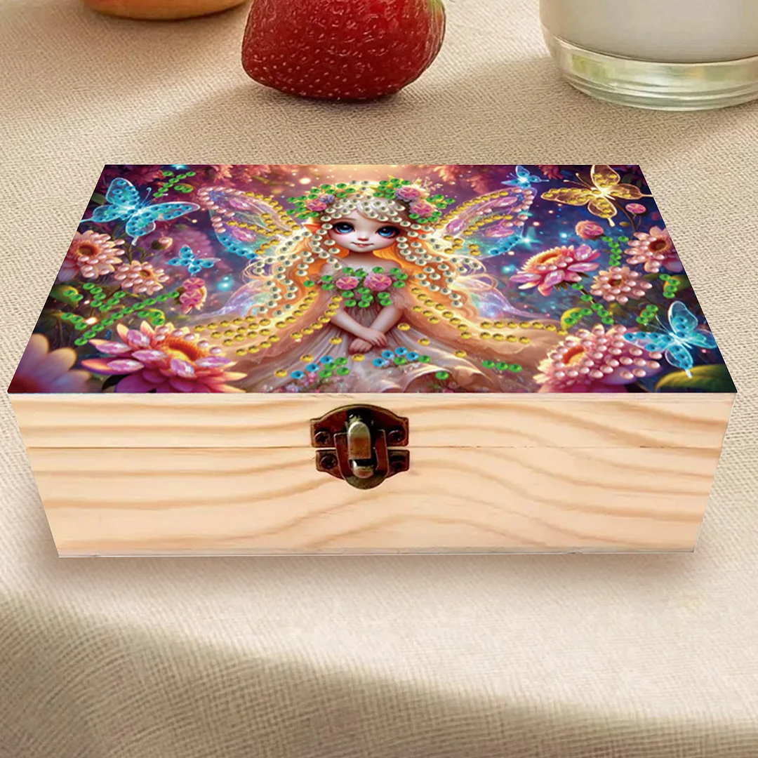 5D DIY Diamond Painting Handmade Wood Storage Box Crystal Storage Case (Elf)
