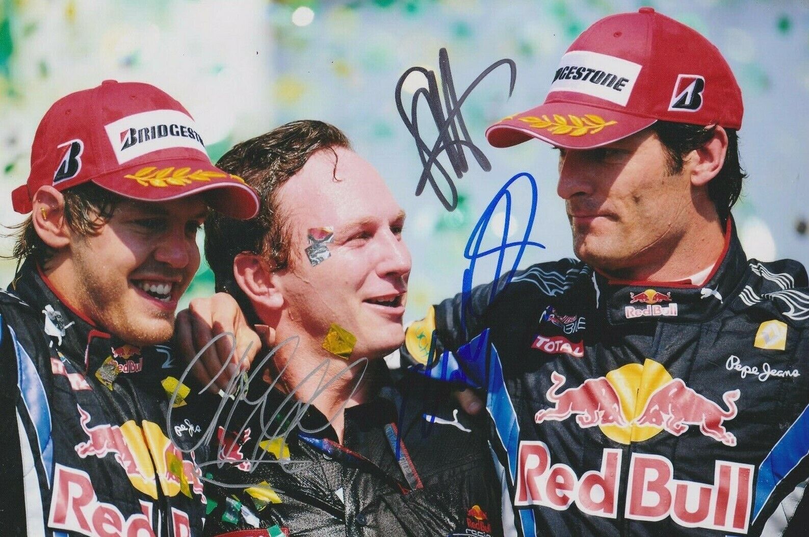 Sebastian Vettel / Webber / Horner **HAND SIGNED** 8x12 Photo Poster painting ~ Formula One