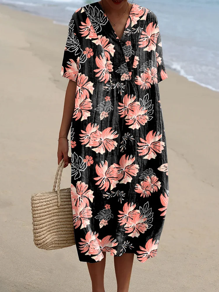 Women's Leisure Holiday Flowers Print  Flowy Dress