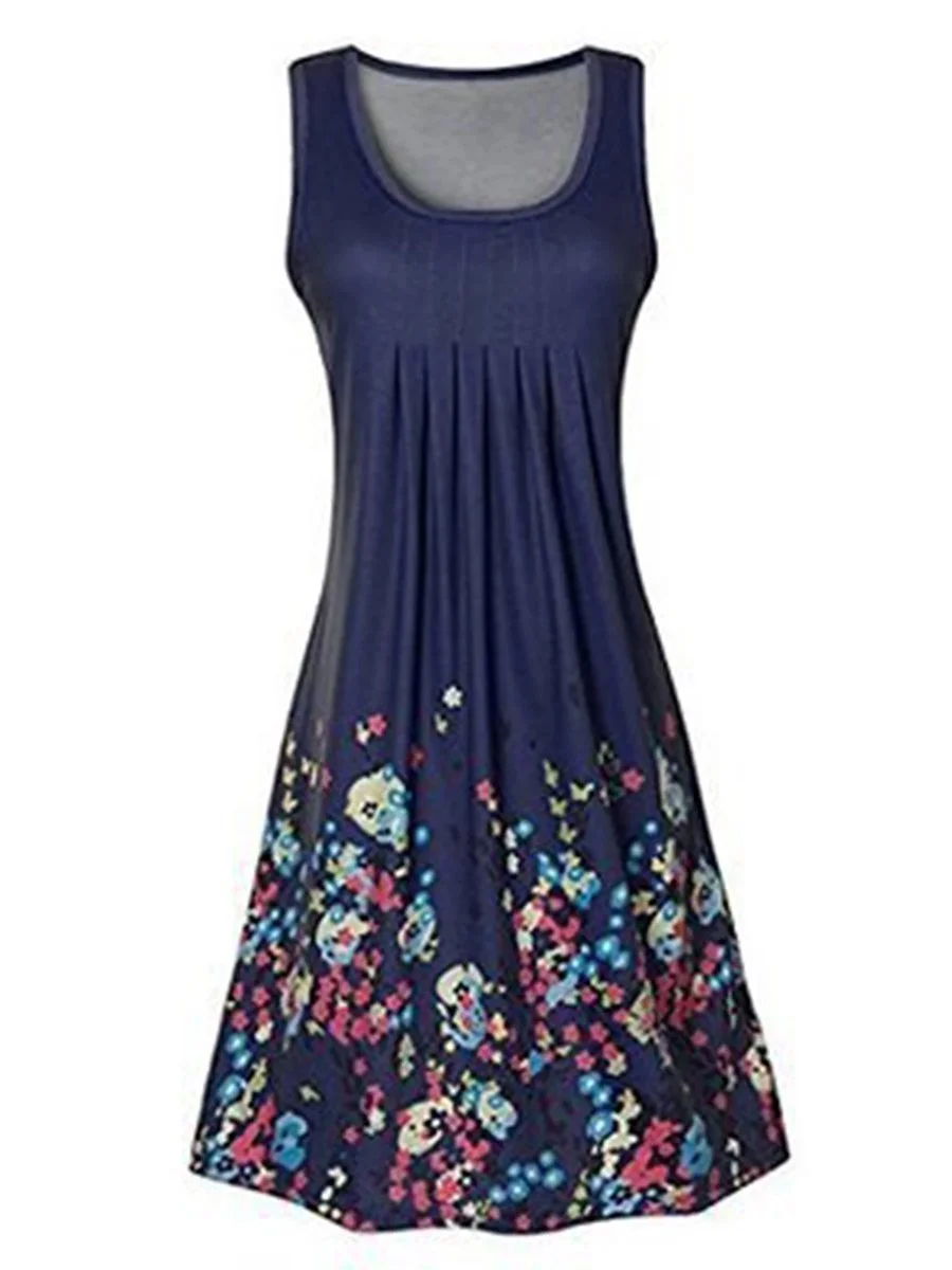 Fashion Printing Sleeveless Casual Floral Dress