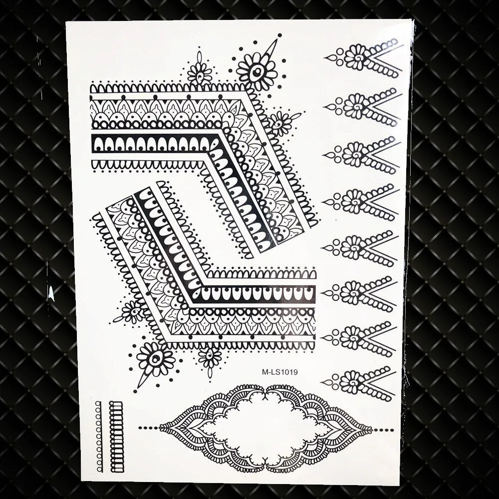 1PC Large Henna Tattoo Stickers For Wedding GBJ206 Black Ink Lace Henna Paste Women Party Brides Flower Temporary Tattoo 21x15CM