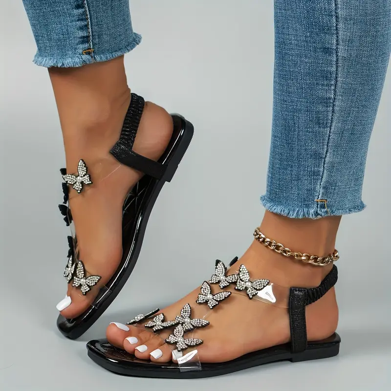 women s rhinestone butterfly decor flat sandals casual open details 3