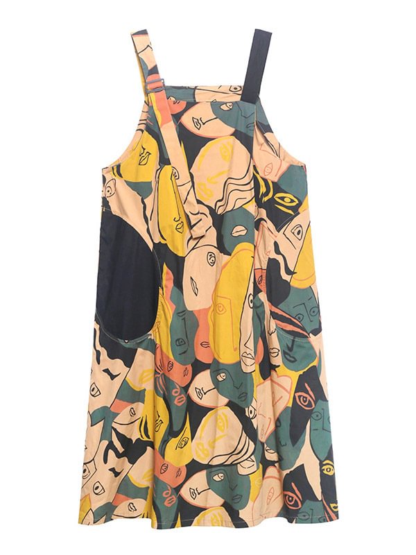 Vintage Abstract Printed Loose Casual Strap Dress