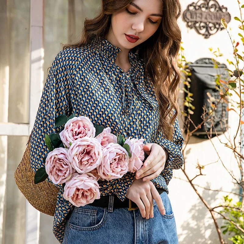 2021 puff sleeve casual loose Floral chiffon blouse shirt women female blouse shirt spring summer women oversize Blouse top