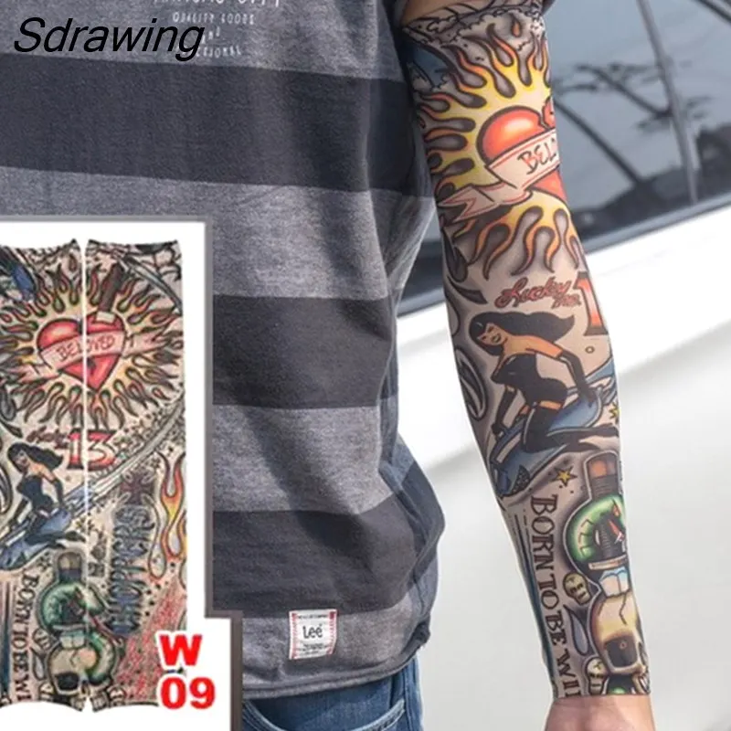 Sdrawing Temporary Tattoo Sleeve Tattoos Full Long Arm Tattoo Sleeve Men Elastic Nylon Tattoos skull dragon snake tiger tatoo sleeve