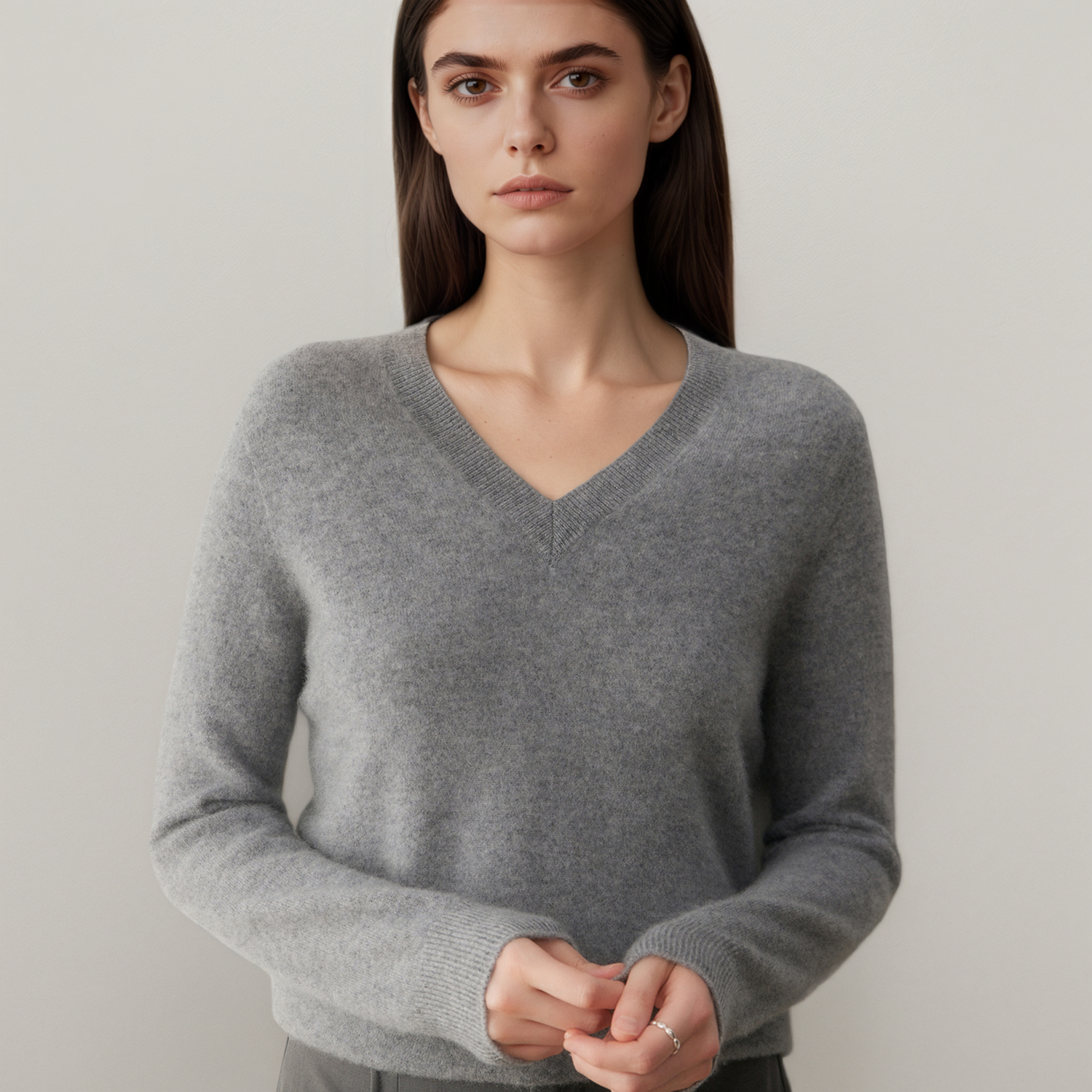 Women's V-Neck Long Sleeve Cashmere Sweater | Versatile Knit Top REAL SILK LIFE