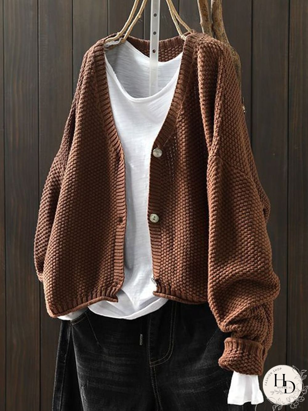 Women's Cotton Loose Art Casual Button Knit Sweater Jacket