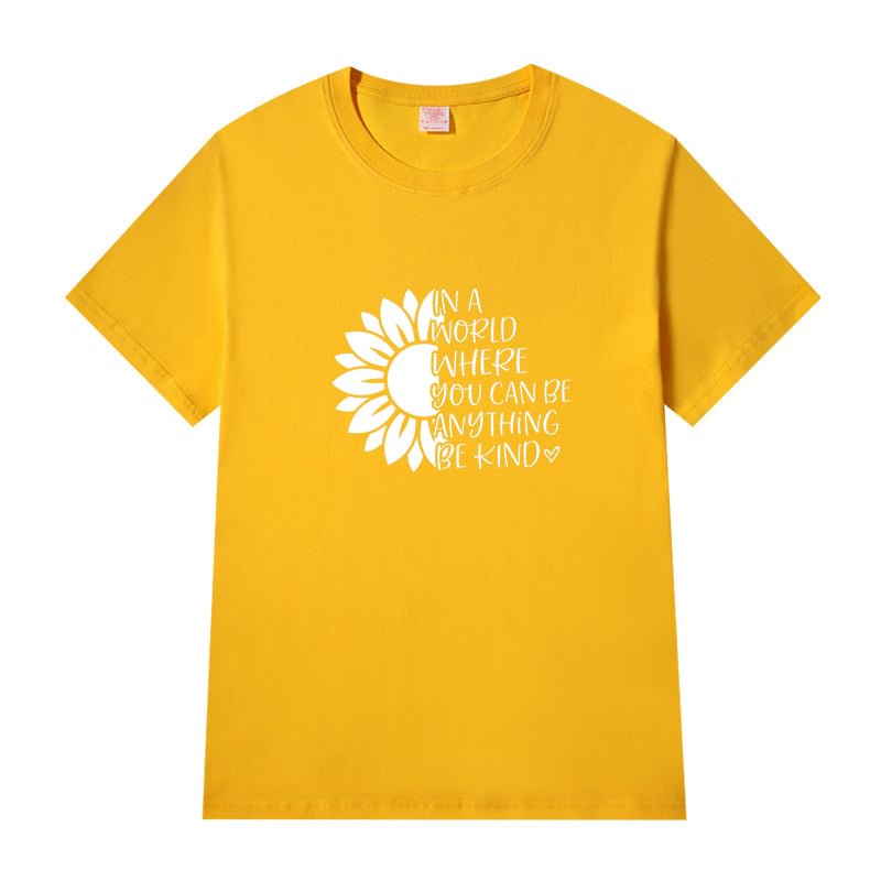 Short Sleeve Crew Neck Be Kind Letter Printed T-shirt