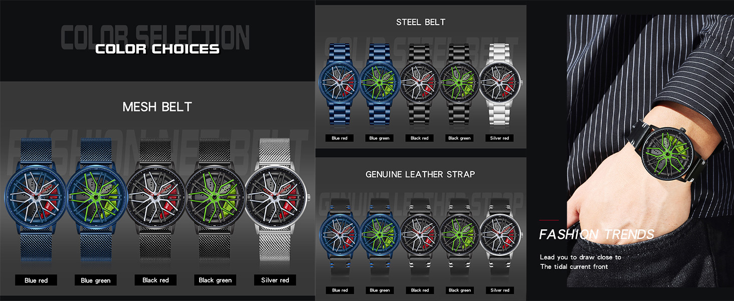  Men's Car Watch Creative Hollow Design Quartz Analog Suitable for Men and Car Enthusiasts