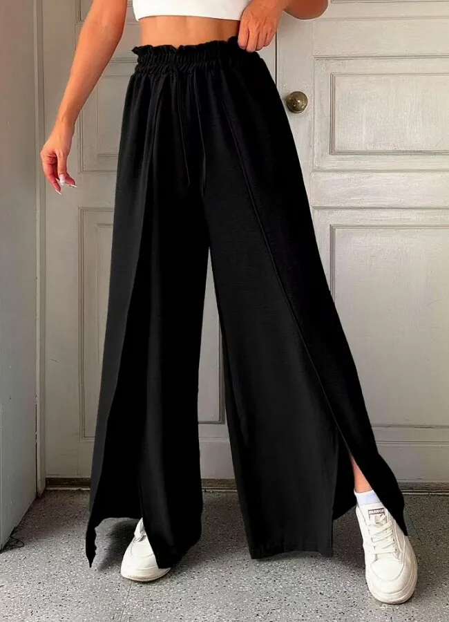 Women's Ruffle Waist Drawstring Wide Leg Pants | 168DEAL