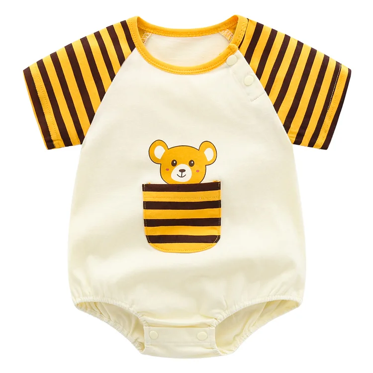 Baby Bear Striped Short Sleeve Cotton Pocket Bodysuit