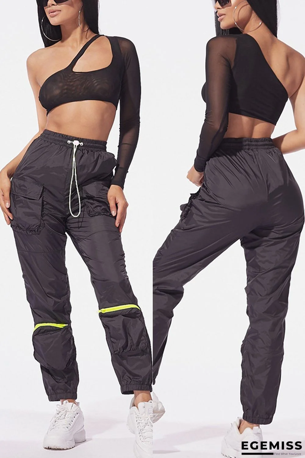 Black Fashion Sexy Mesh Top Trousers Set | EGEMISS