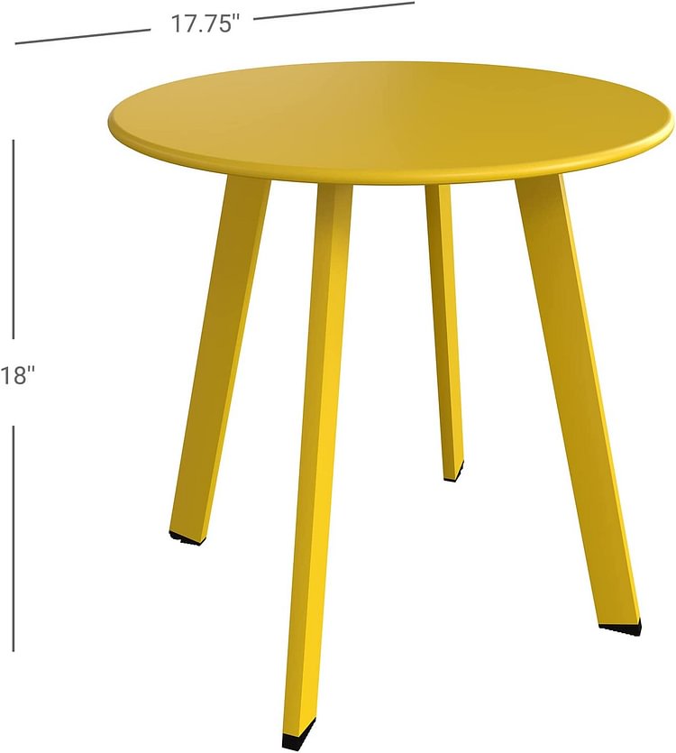 Steel Patio Side Table, Weather Resistant Outdoor Round End Table (Yellow)