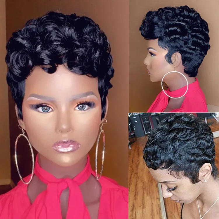 Glueless Wig With Elastic Belt🔥brazilian Remy Human Hair Wigs Short Curly Pixie Cut Bob Wigs 