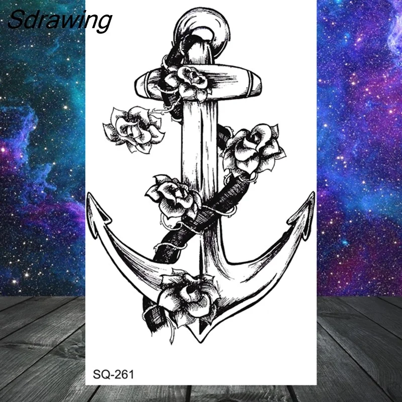 Sdrawing Tribal Anchor Scorpion Dragon Thorns Temporary Tattoos For Women Men Kids Cross Tatoo Butterfly Skull Fake Tattoo Small