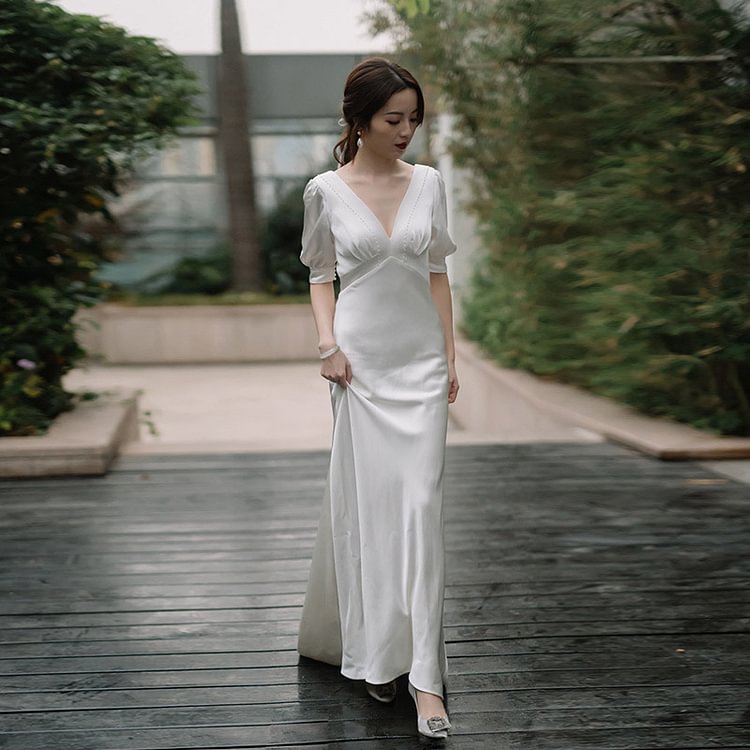 Long White Backless Evening Dress Formal Gown - BlackFridayBuys