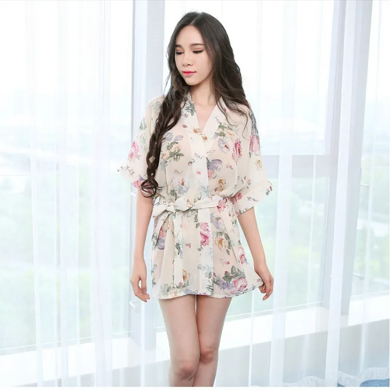 Churchf Sex Lingerie Sexy Seduction Chiffon Bathrobe Pyjamas Set Maid Maid Maids Perspective Print Shop Princess Anchor Female Clothing