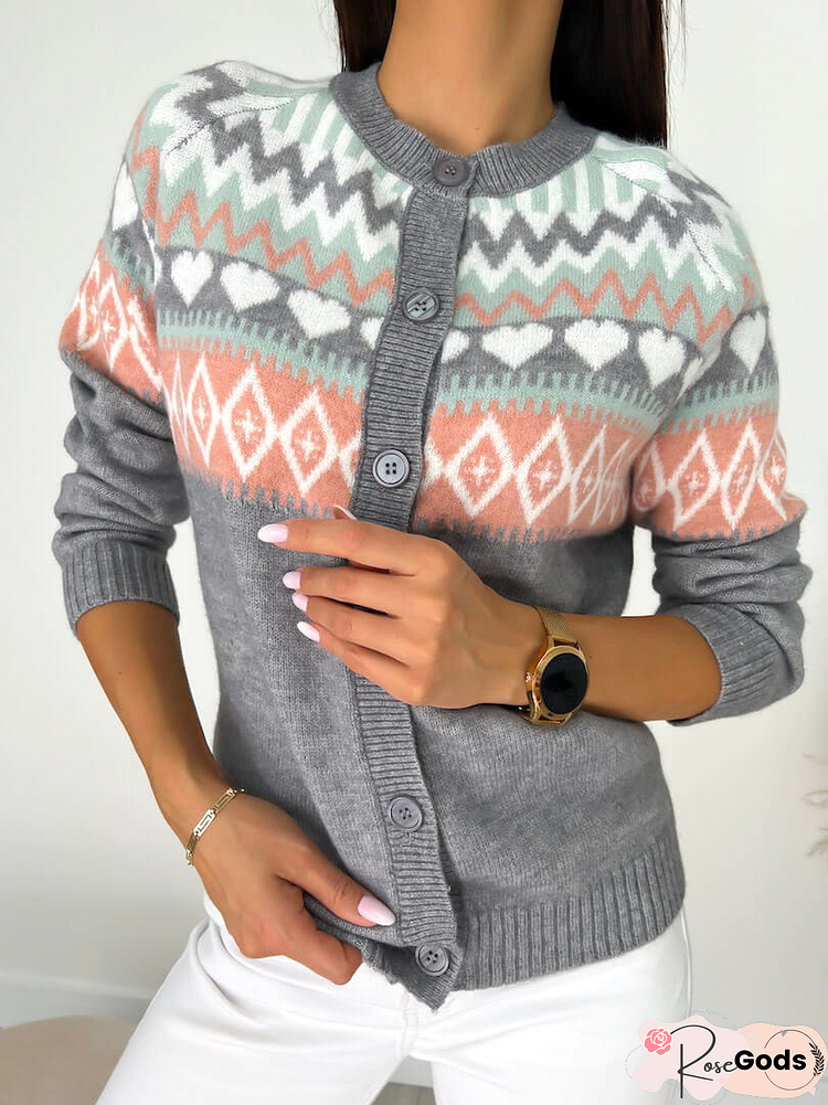 Geometric Loose Casual Sweater Coat