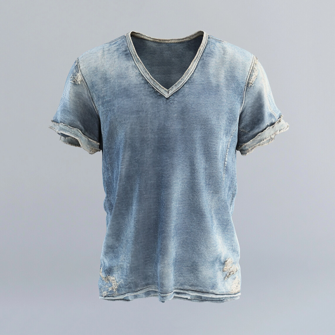 Men's Distressed Denim Ripped V Neck Short Sleeve T-Shirt