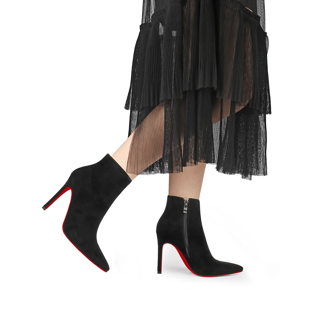 4inch Red Bottom Women's Closed Pointed Toe Stilettos Ankle Boots-MERUMOTE