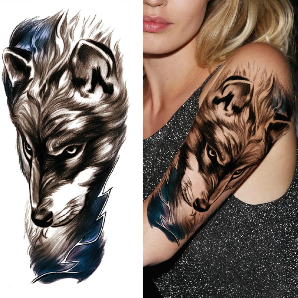 Sdrawing Tiger Diamond Temporary Tattoos For Women Men Cross Lion Skull Tattoo Sticker Black Wolf Fake Forest Animal Tatoo Forearm