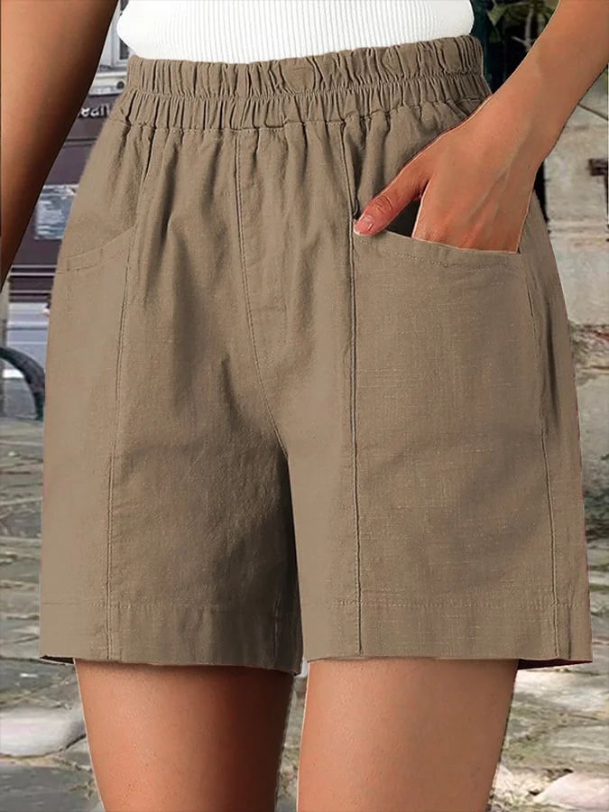 Women's Solid Color Simple Double Pocket Casual Shorts