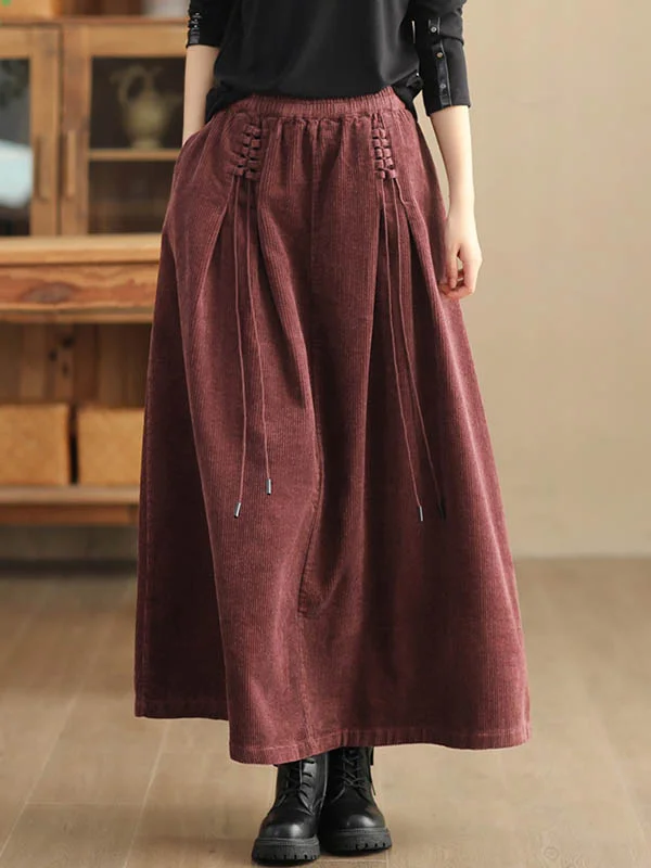 Velvet Tied Solid Color Elasticity Loose A-Line Skirts Bottoms