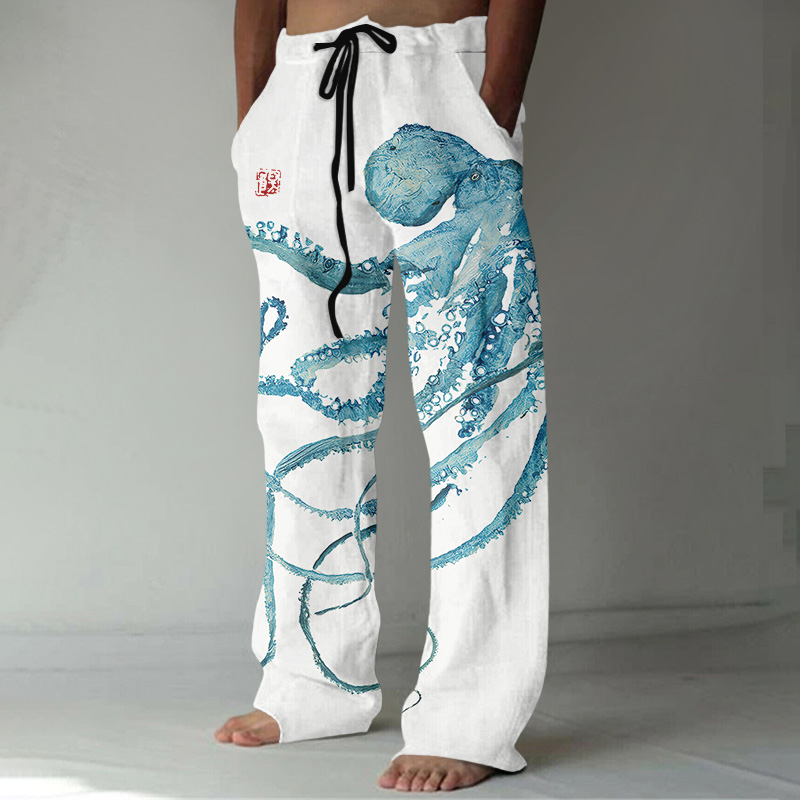 Comstylish Japanese Art Octopus Print Casual Pants