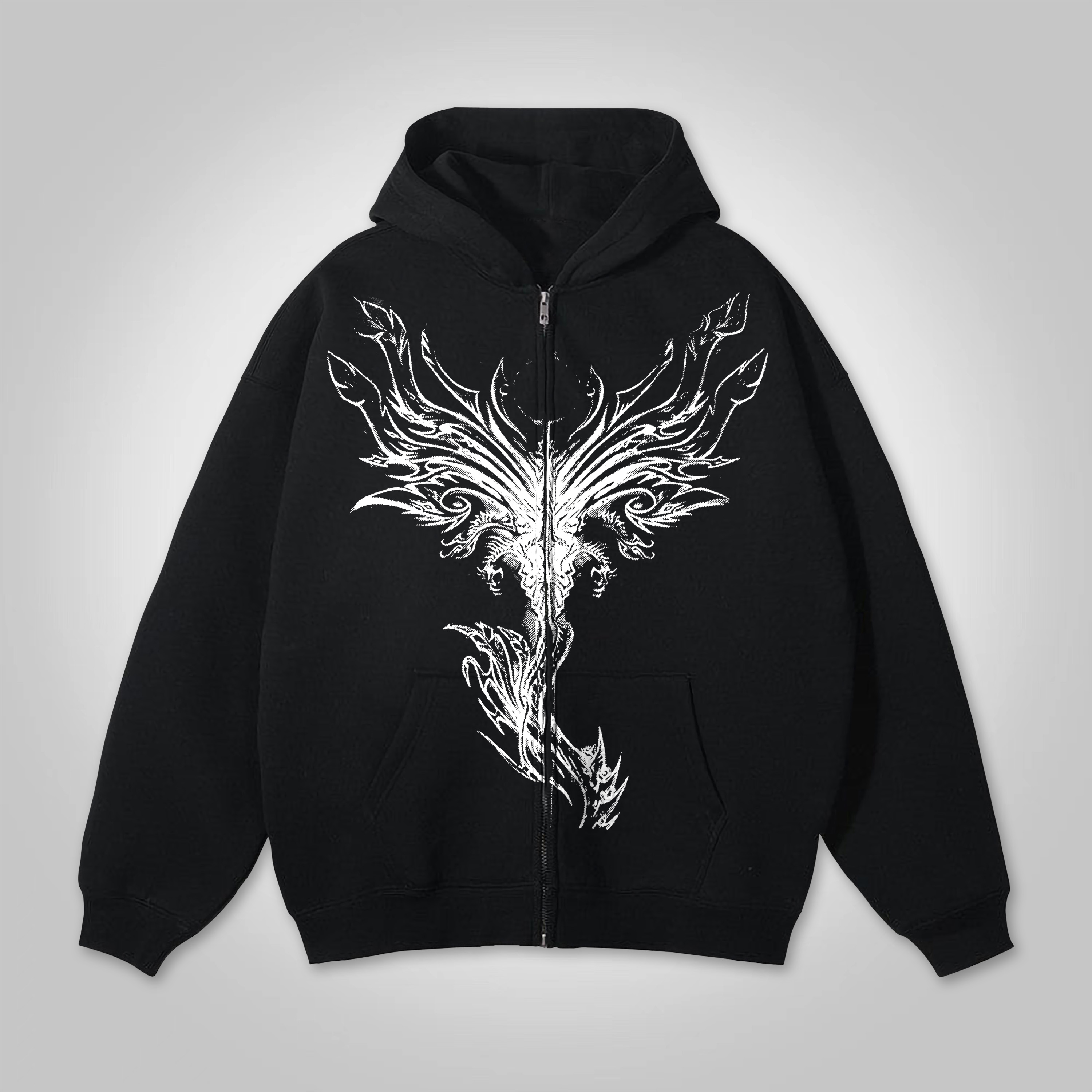 Sopula Vintage Gothic Pattern Loose Velvet Pocket Zip Hoodie - SOPULA