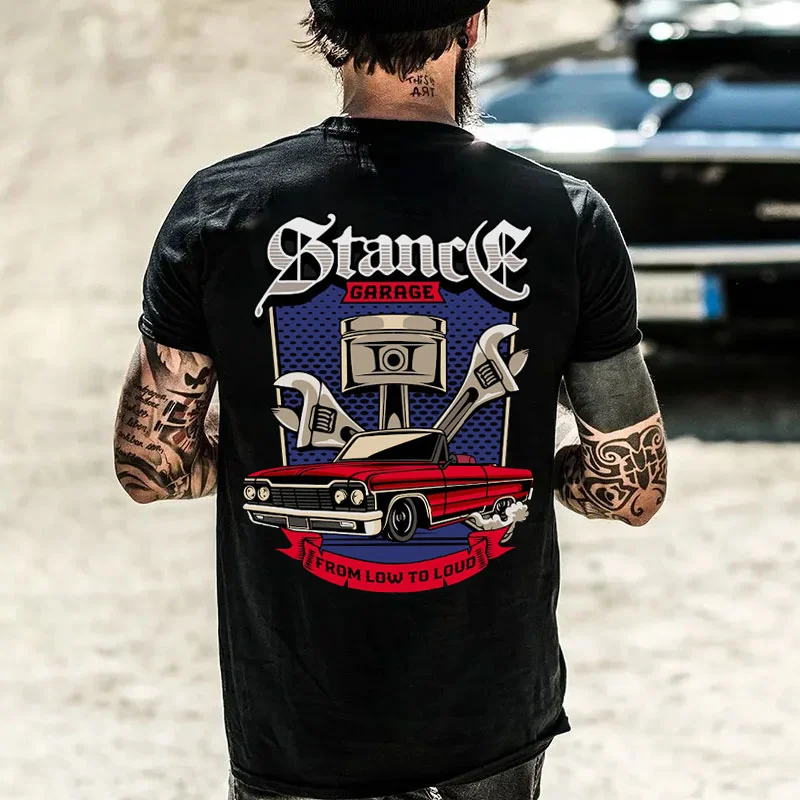STANCE GARAGE Piston&Classic Car Print Men's T-shirt