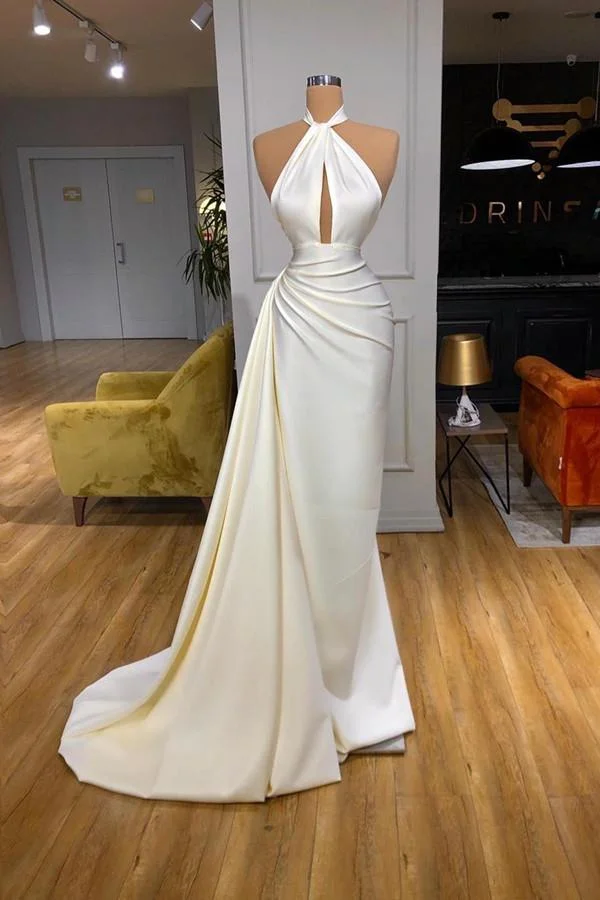 Miabel Mermaid Ivory Halter Evening Dress Long