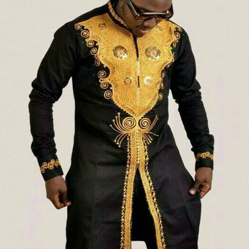 Men's Ethnic Style Long Sleeve Split Printed Shirt