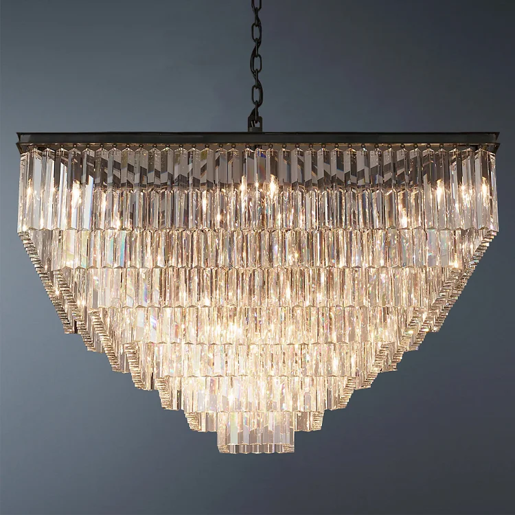 Multi-tier Rectangular 1920s Odeon Crystal Chandelier Dining Room Lighting 47" Vjlight