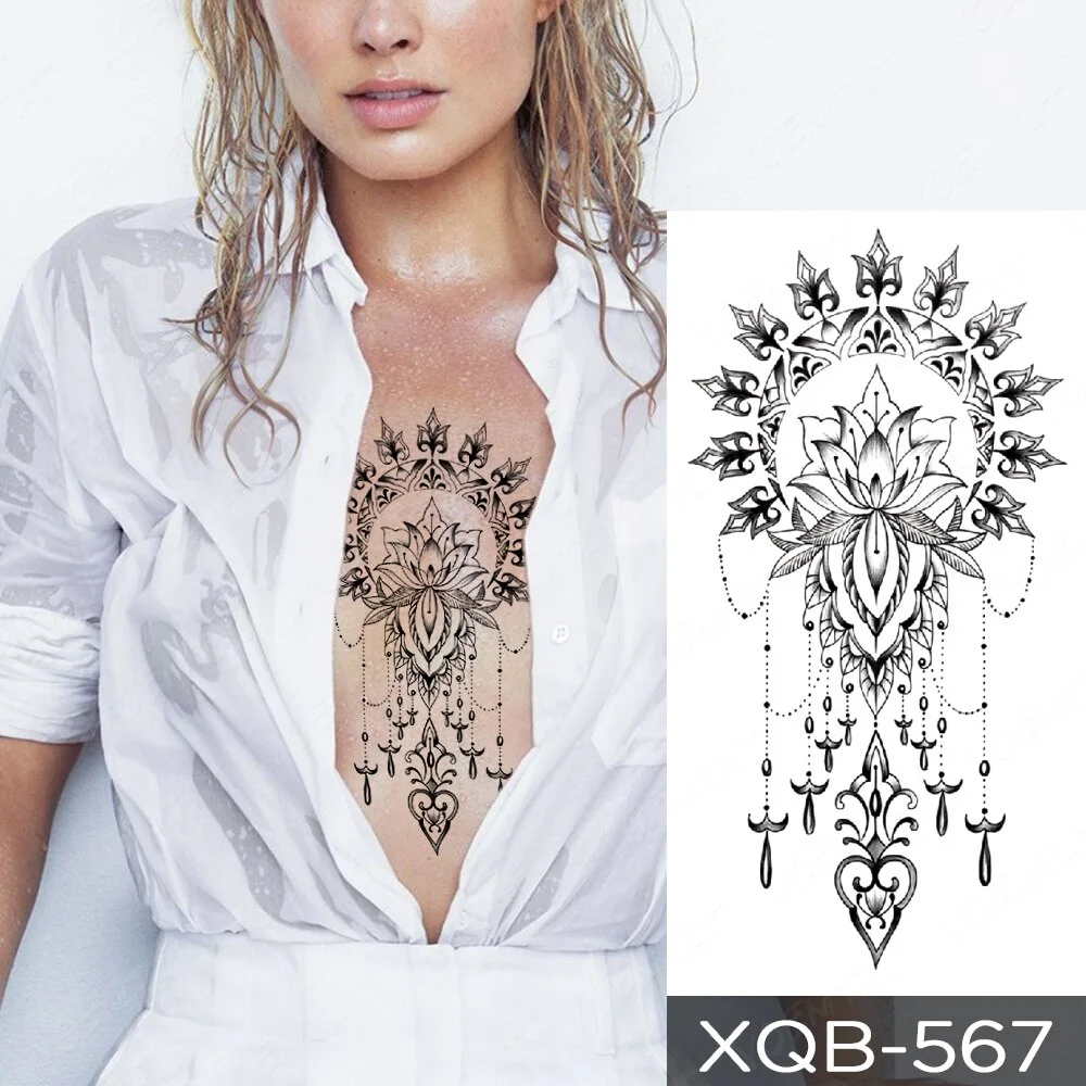 Sdrawing Temporary Tattoo Sticker Henna Mehndi Totem Flash Tatto Lotus Flower Hand Fingers Body Art Arm Fake Tatoo Men Women
