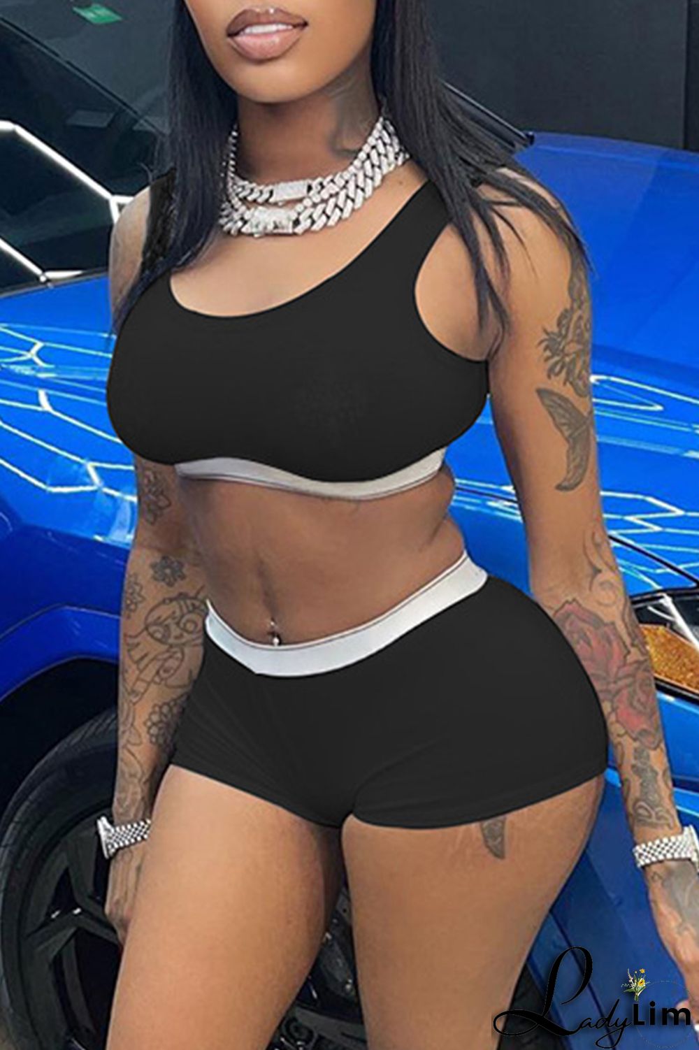 Rose Red Casual Sportswear Solid Split Joint O Neck Sleeveless Two Pieces