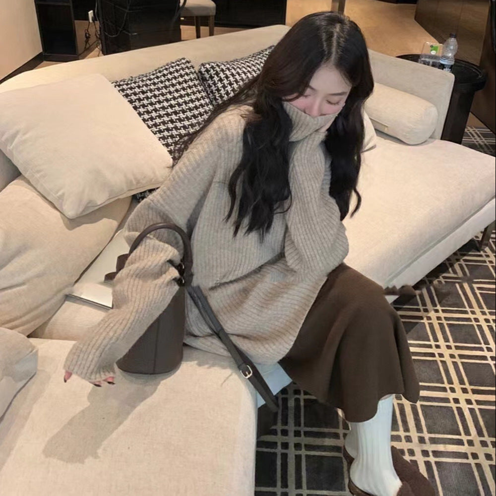 Aiertu style Soft Glutinous Turtleneck Pullover Women's Autumn and Winter Loose Lazy Style Mid-Length Inner Sweater Top aiertu