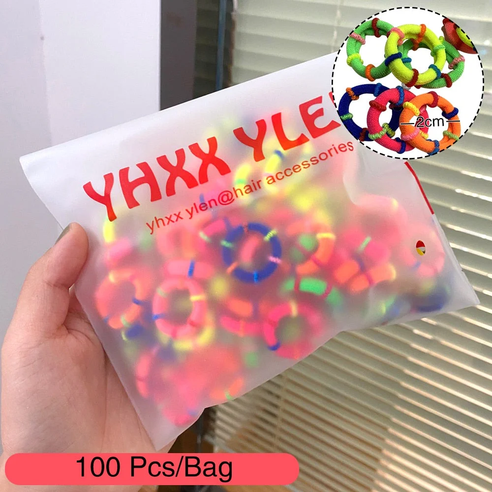 50/100/200 Pcs/Bag Children Cute Candy Random Solid Elastic Hair Bands Girls Lovely Srunchies Rubber Bands Kid Hair Accessories