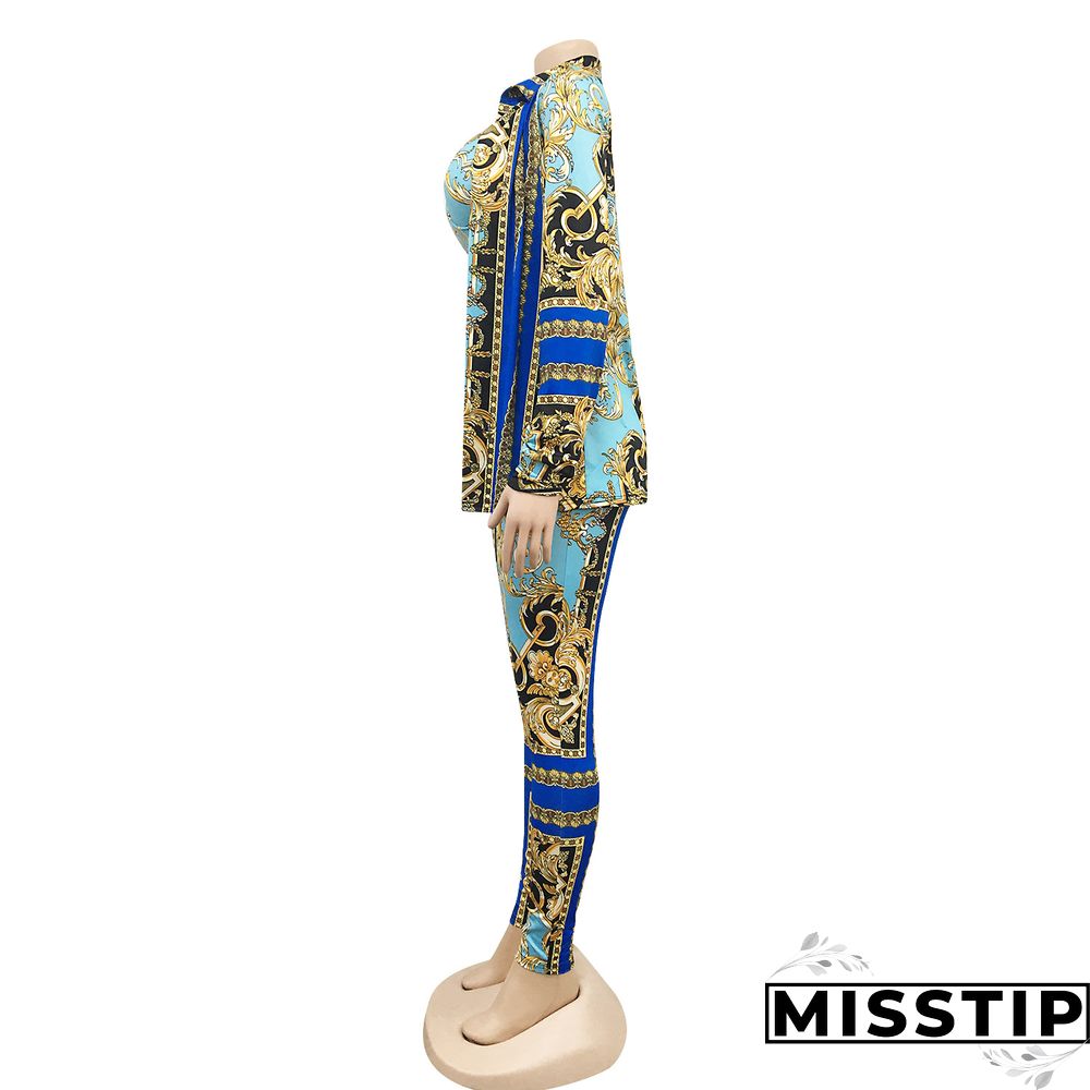 Women Printed Tank Top+Jacket Skinny Pants 3 Pieces