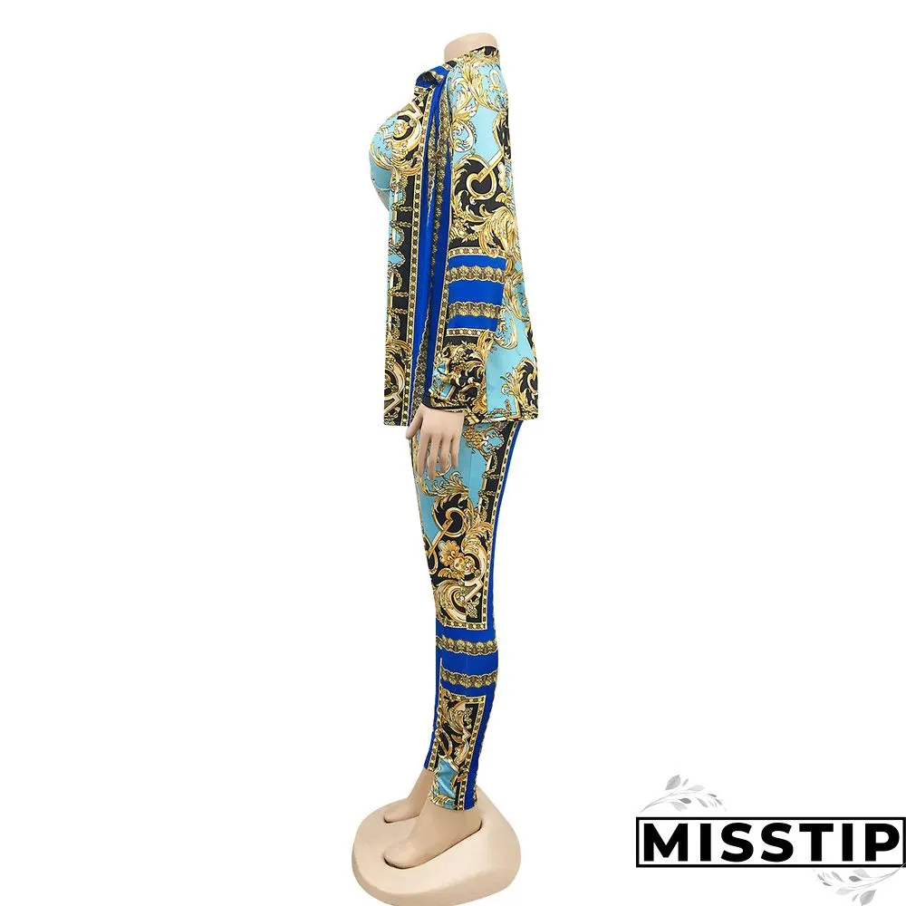 Women Printed Tank Top+Jacket Skinny Pants 3 Pieces
