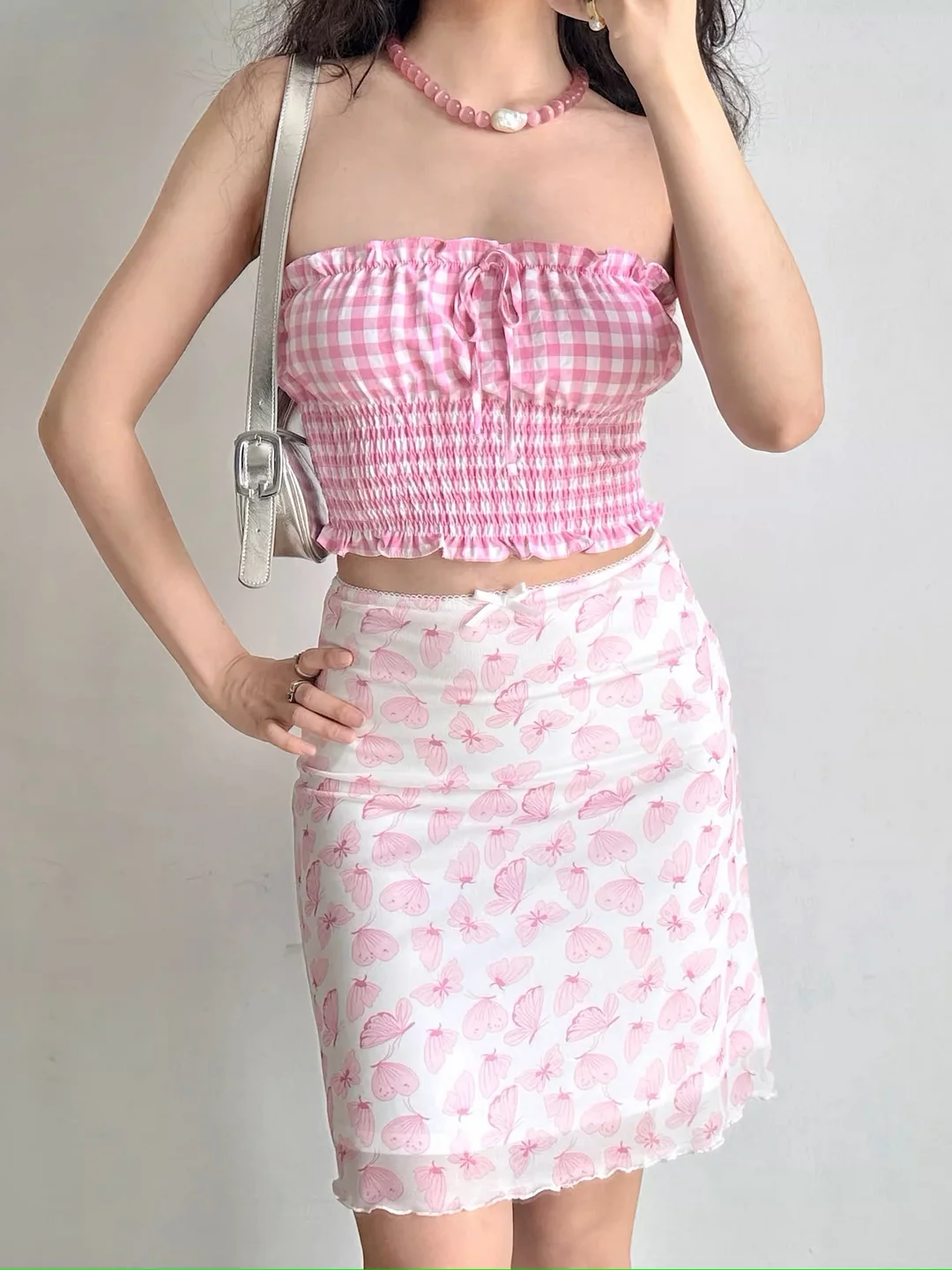 Uveng 2024 New Summer Retro Butterfly Print Half-Body Dress Woman High-Waisted Body-Buffed Skirt Short Skirt