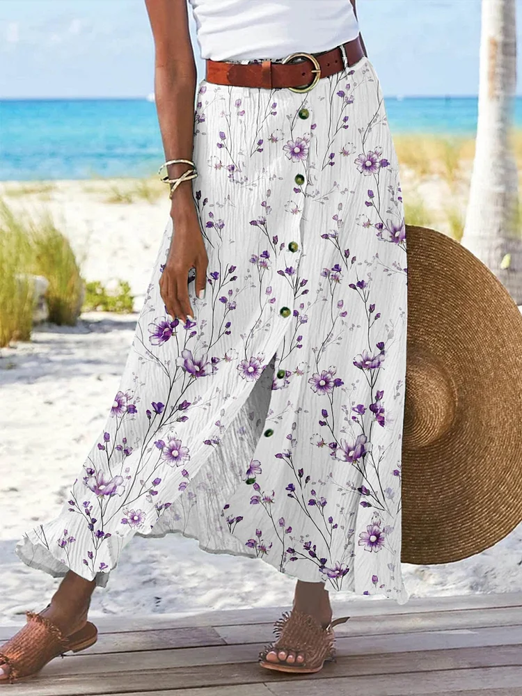Women's Flower Plant Art Pattern Print Casual Half Body Skirt