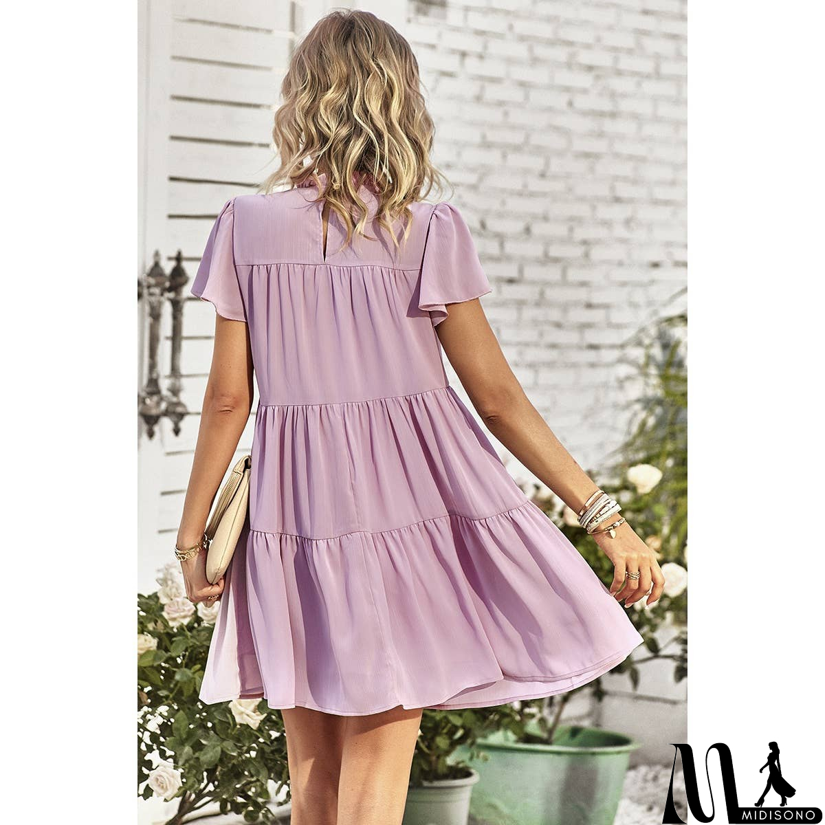 MidiSono - Loose Fit Solid Ruched Color Block Dress