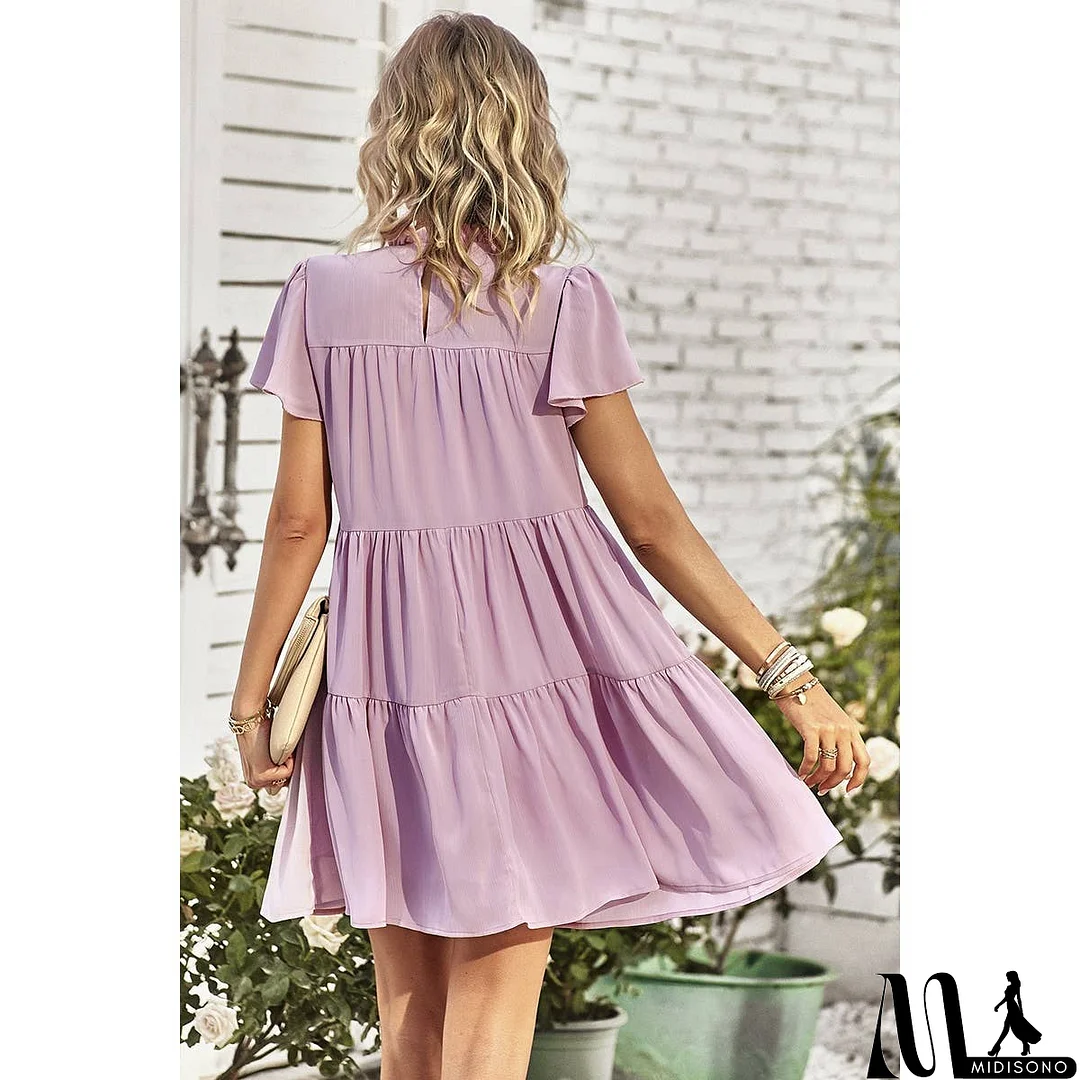 MidiSono - Loose Fit Solid Ruched Color Block Dress