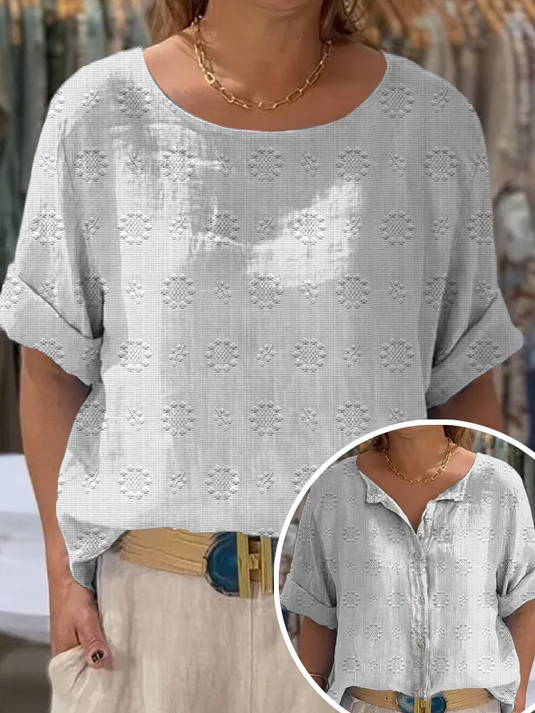 Women's Vintage Floral Pattern Art Print Front And Back Wear Short Sleeve Cotton Shirt
