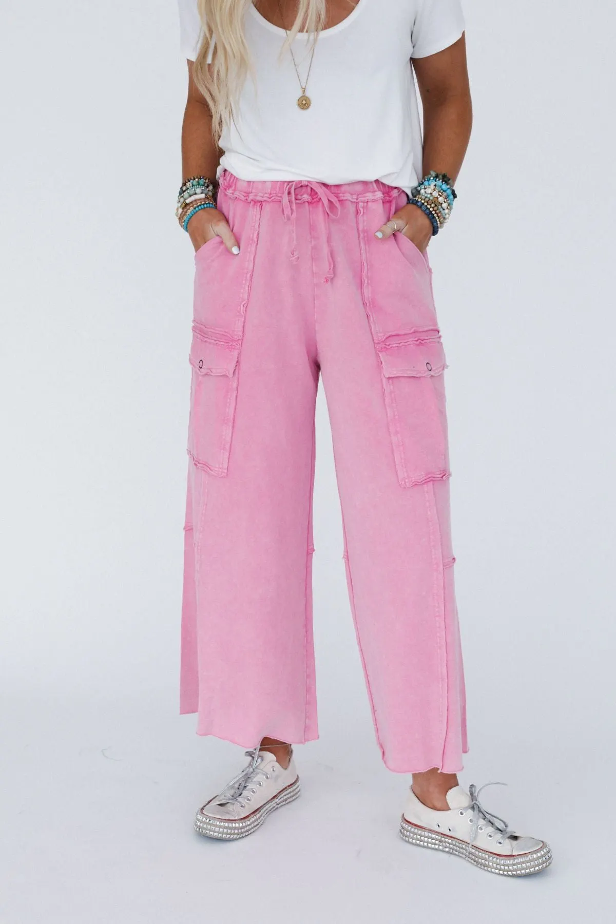 Game On Cargo Wide Leg Pant - Pink