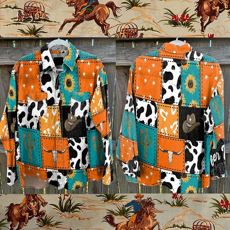 Vintage Western patchwork Seamless Pattern Print Casual Shirt